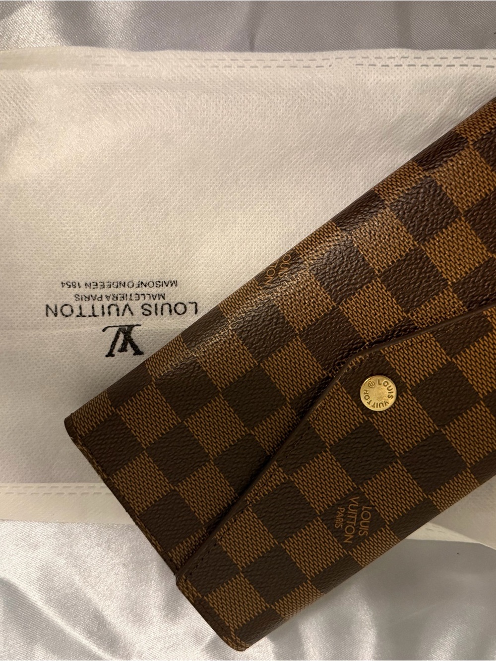 Louis Vuitton Brown Damier Ebene Fold Wallet with Gold Snap